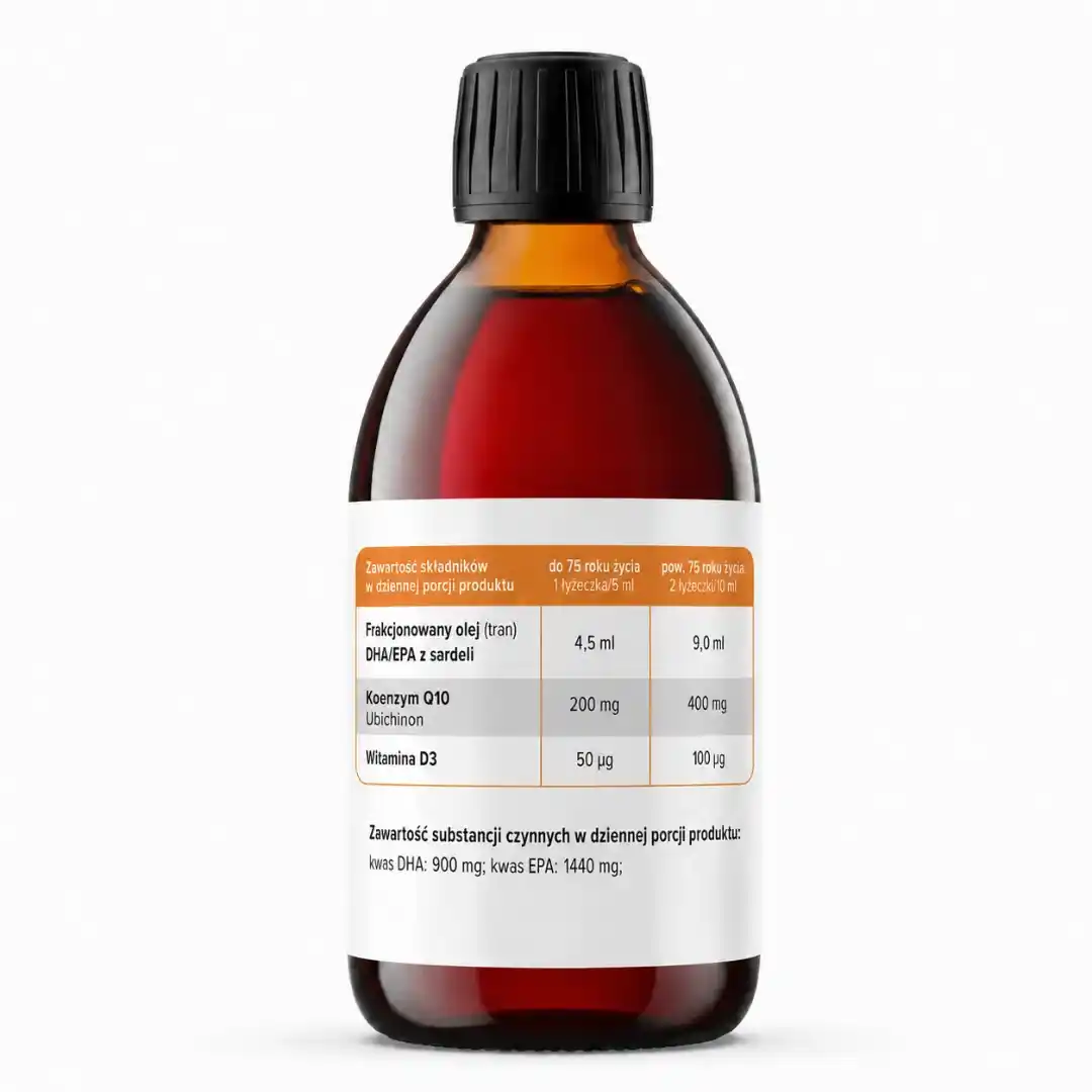Tył opakowania Pure Omega Oil + Q10 PlantaHerb – etykieta ze składem, dawkowaniem i danymi producenta