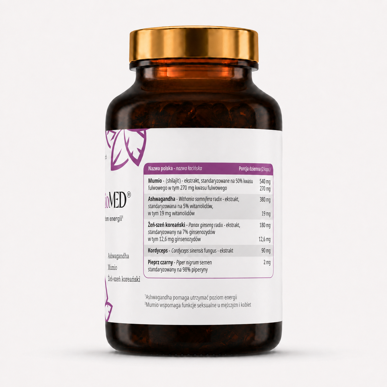 Tył opakowania MumioMED PlantaHerb – etykieta ze składem, dawkowaniem i danymi producenta
