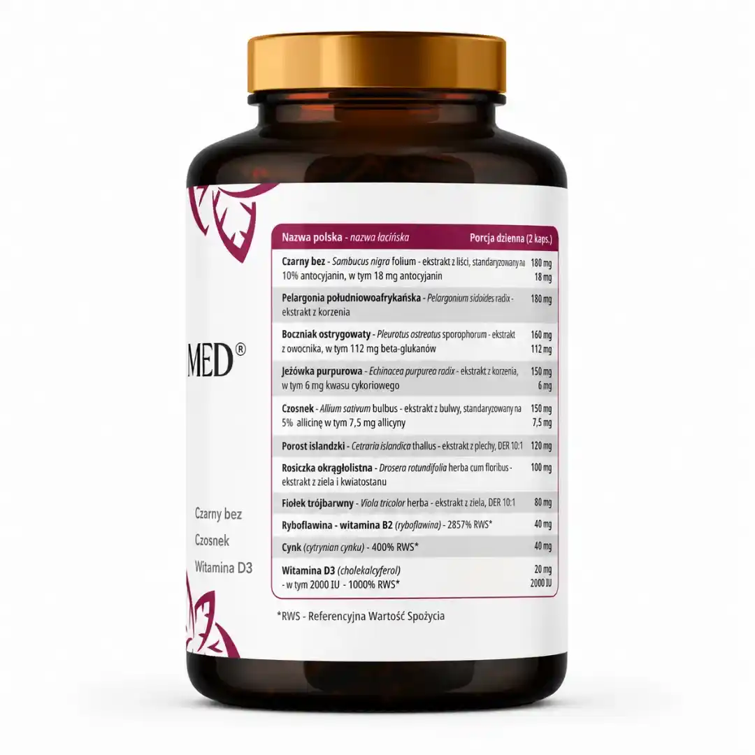 Tył opakowania ImmunoMED PlantaHerb – etykieta ze składem, dawkowaniem i danymi producenta
