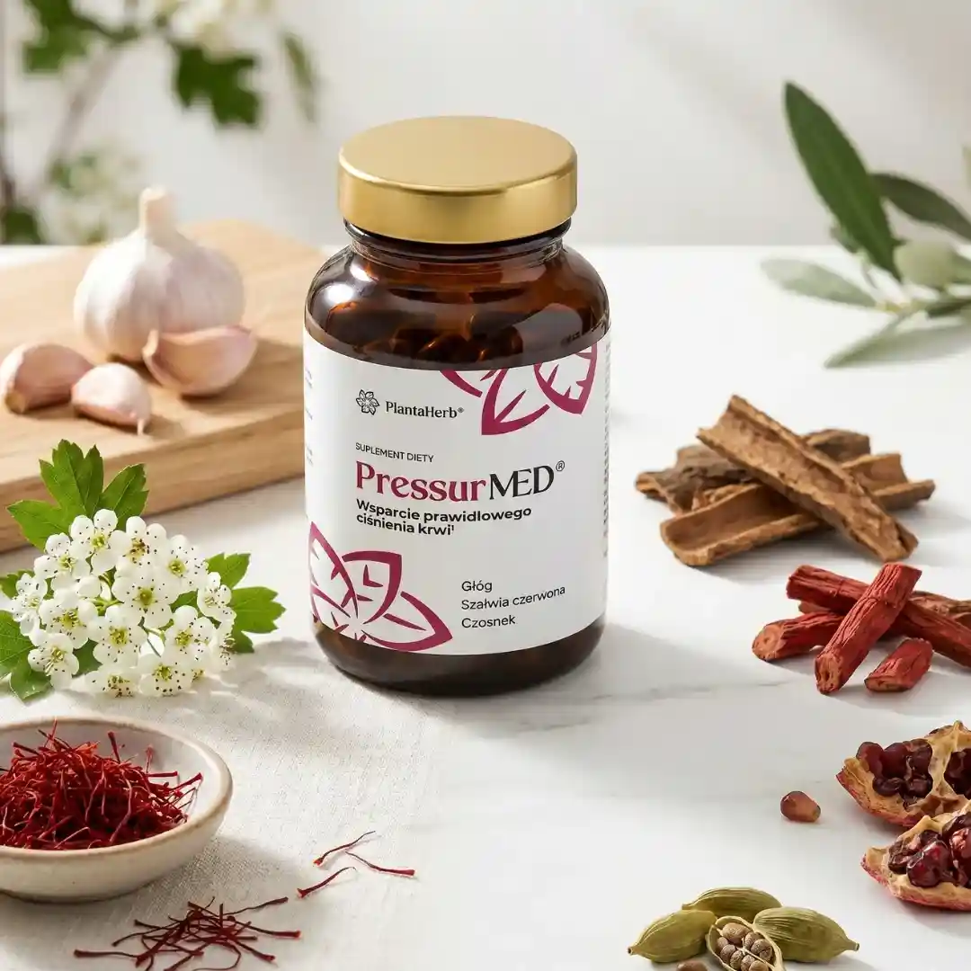 Suplement diety PressurMED PlantaHerb – kapsułki ze standaryzowanymi ekstraktami roślinnymi, ujęcie aranżacyjne